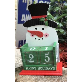 Wood Snowman Happy Holidays Christmas Countdown Blocks
