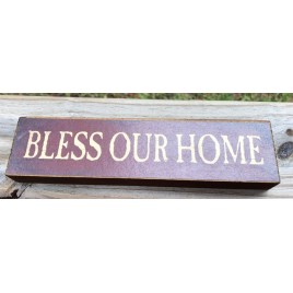 Primitive Wood Block BJ-20 Bless Our Home 