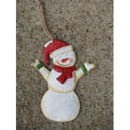 107031SG -Snowman Red Hat Metal Ornament