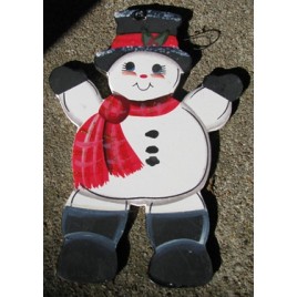 1185 - Snowman with Red scarf wood ornament 