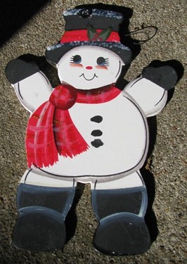1185 - Snowman with Red scarf wood ornament 1185 - Snowman with Red scarf wood ornament