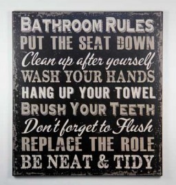  1423BRB - Bathroom Rules Black Wood Sign 
