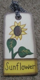 Primitive 1448 -Sunflower Wood Gift Tag