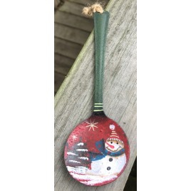 Primitive Metal 17084 Green Handle Red Spoon Snowman Christmas Ornament 