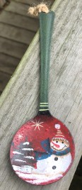 Primitive Metal 17084 Green Handle Red Spoon Snowman Christmas Ornament 