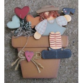 2006GFP - wood Girl Flower Pot 
