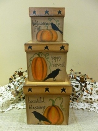 Primitive Nesting Box 202-144 Pumpkin Crow Box set of 3 