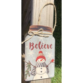 Primitive Wood 206-79097NB Believe Snowman mason Jar