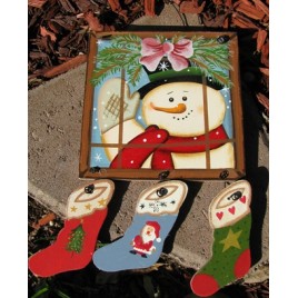 2064 - snowman window pane  wood sign