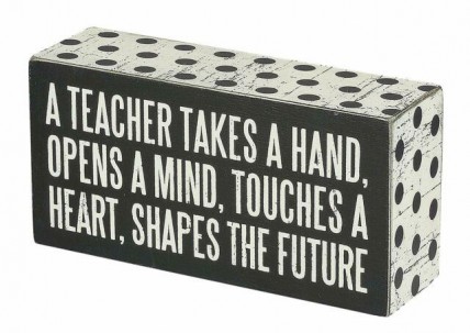 21495 A Teacher takes a Hand Polka Dot Trimmed wood Box Sign 21495 A Teacher takes a Hand Polka Dot Trimmed wood Box Sign