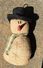 21010THGS-Burlap snowman ornament Top Hat and Scarf 