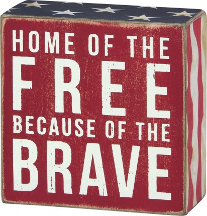 Primitive Patritoic Wood  Box Sign - 23148 Home Of The Free becuase of the Brave