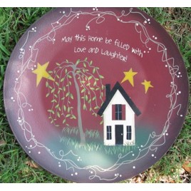 Primitive Wood Plate 2473M - May this Home be filled with Love and Laughter Burgundy