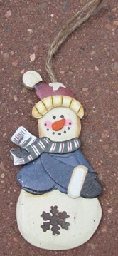 Wood Snowman Ornament  2813BV-Snowman Blue Vest  Wood Snowman Ornament  2813BV-Snowman Blue Vest