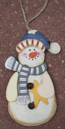 2813G-Snowman Green Scarf Wood Ornament 2813G-Snowman Green Scarf Wood Ornament