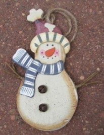 Wood Snowman Ornament 2813WG - White Green Scarf Snowman