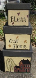 Primitive Nesting boxes 29946 set of 3 boxes Bless our Home  Paper Mache' 