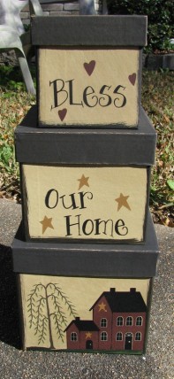 Primitive Nesting boxes 29946 set of 3 boxes Bless our Home Paper Mache' Primitive Nesting boxes 29946 set of 3 boxes Bless our Home Paper Mache'