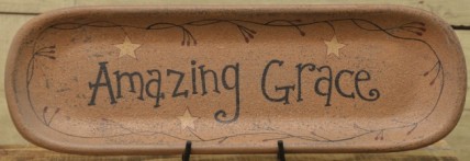 Primitive Wood Oval Plate 30860- Amazing Grace  
