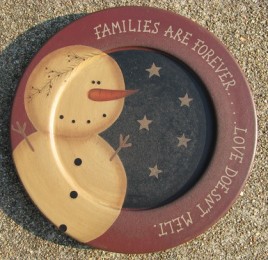 Primitive Wood Snowman Plate 31125F - Families are Forever  