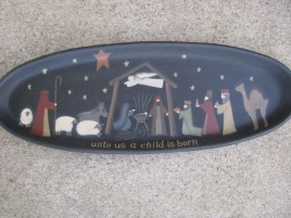 31513-Nativity Tray Unto Us a Child is Born Oval Wood Plate