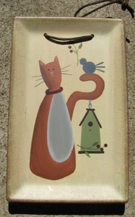 31720C - Cat Birdhouse Wood Plate  31720C - Cat Birdhouse Wood Plate