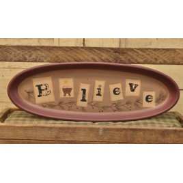 Primitive Wood Plate 32107-Believe Oval Plate