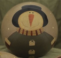 32330SJG- Snowman Wood Green  Ball Decorative 