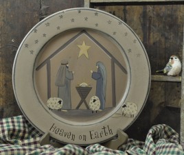 Primtive Wood Plate  32480-Heaven on Earth Nativity  