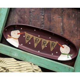 Primitive Wooden Plate 32653 BRRR Burlap Snowman Plate