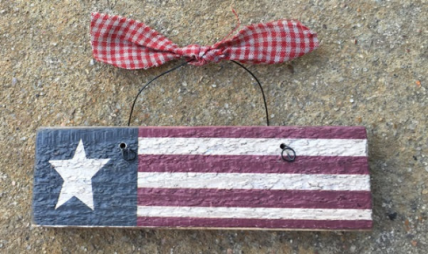 Primitive US Flag on wire with gingham Bow Ornament Primitive US Flag on wire with gingham Bow Ornament