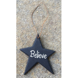 Primitive Ornament Black Believe Wood Star  