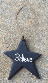 Primitive Ornament Black Believe Wood Star  
