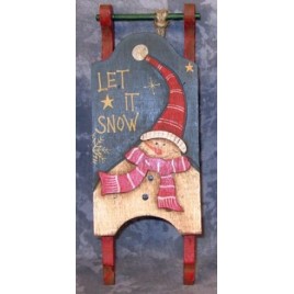 Primitive Wood Santa Sleigh 34043L -Snowman Let it Snow  Mini Wood Christmas Sleigh Ornament