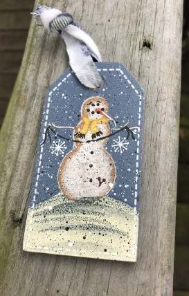 34847SM Snowman Wood Tag 