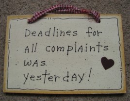  35235 - Deadlines for all complaints was yesterday Wood sign 