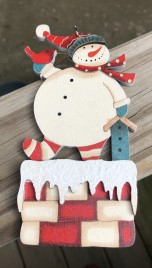 Wood Snowman Christmas Ornament 