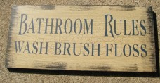 Primitive Wood Bathroom Sign 36907C-Bathroom Rules Cream 