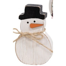 Distressed Wood Snowman with scarf - jute Shelf sitter 37321
