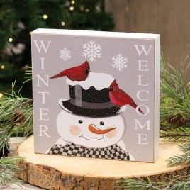 Welcome Winter Snowman & Cardinal Box Sign 37424
