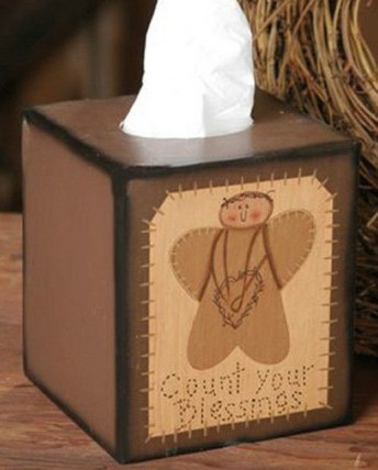  Primitive Tissue Box paper mache'  3B009 - Count Your Blessing