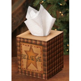 Primitive Tissue Box Cover Paper Mache' 3TB012-Believe Squared