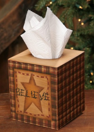 Primitive Tissue Box Cover Paper Mache' 3TB012-Believe Squared