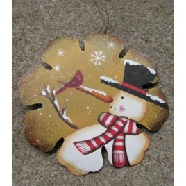 Primitive Snowman 40007Y - Yellow Snowman Tin Christmas Ornament