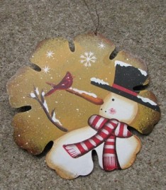 Primitive Snowman 40007Y - Yellow Snowman Tin Christmas Ornament