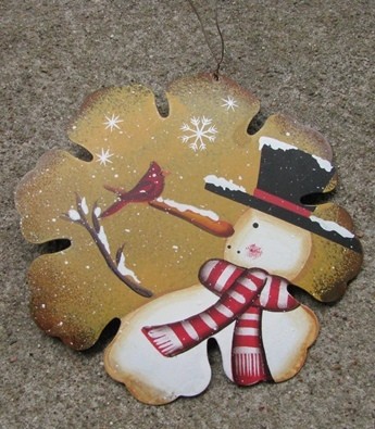 Primitive Snowman 40007Y - Yellow Snowman Tin Christmas Ornament