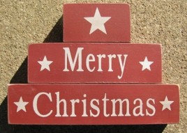 Primitive Stacking Blocks 40109R - Red Merry Christmas Block Set of 3 wood
