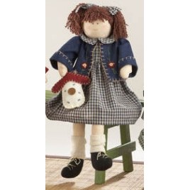 41382-Sitting Girl Blue Plaid Dress Doll