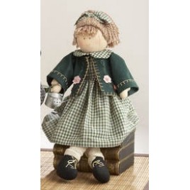 41384 Sitting Girl Green Plaid Dress 