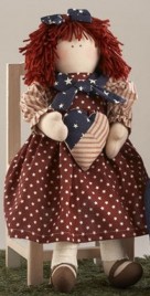 Cloth Primitive Doll 41408-Americana Doll Girl w/hear